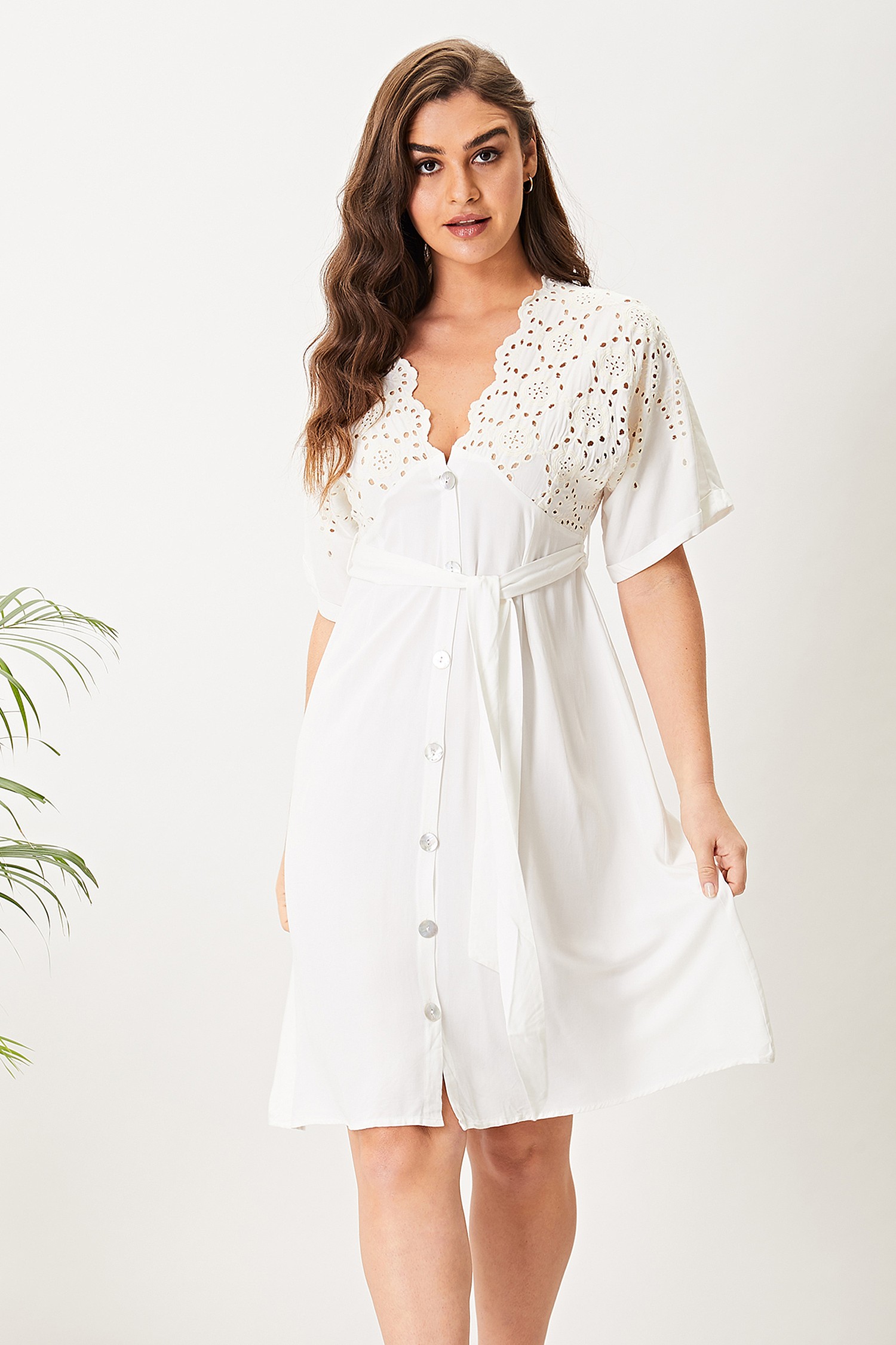 long white broderie anglaise dress