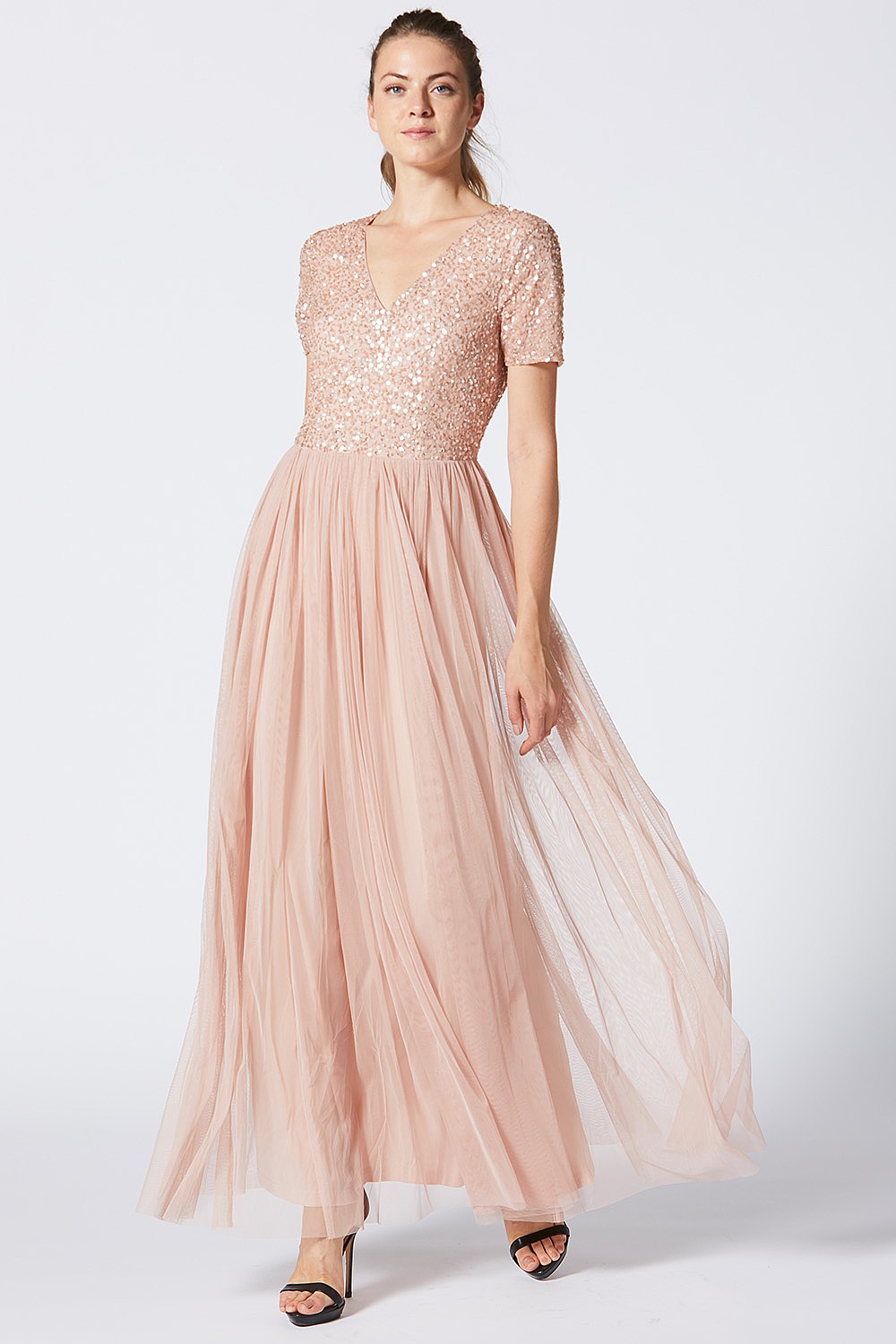embellished pink maxi dress