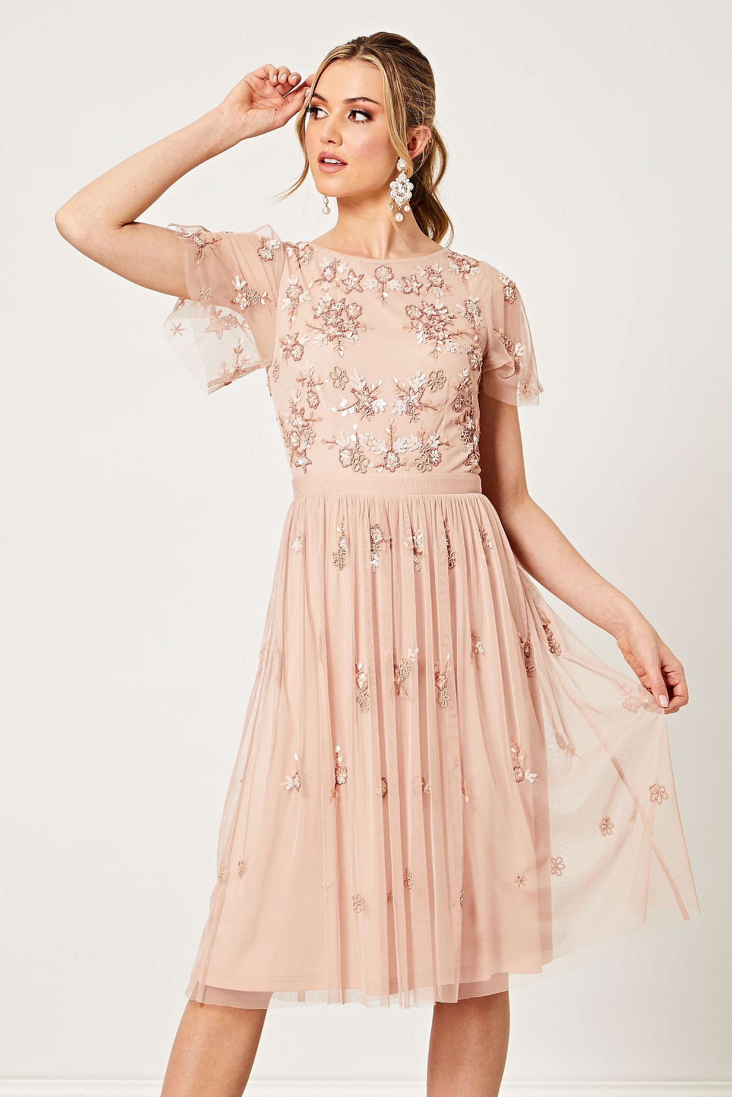 floaty midi dress with sleeves