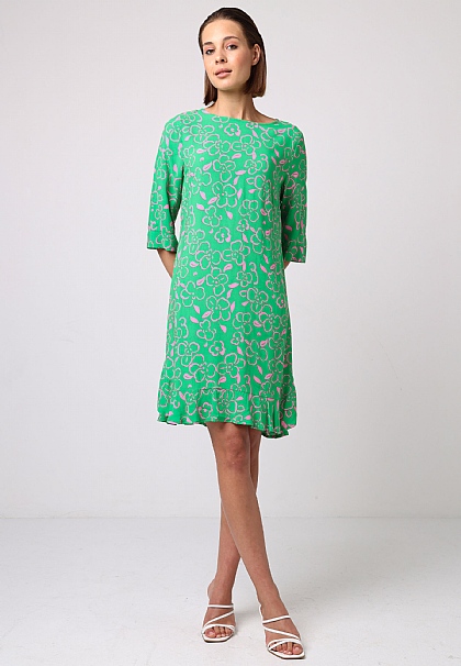 Green Tunic with Pink Floral Details