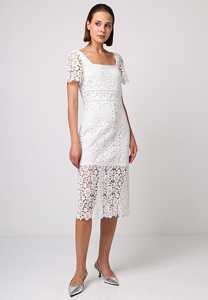 Square Neck Bodycon White Lace Dress